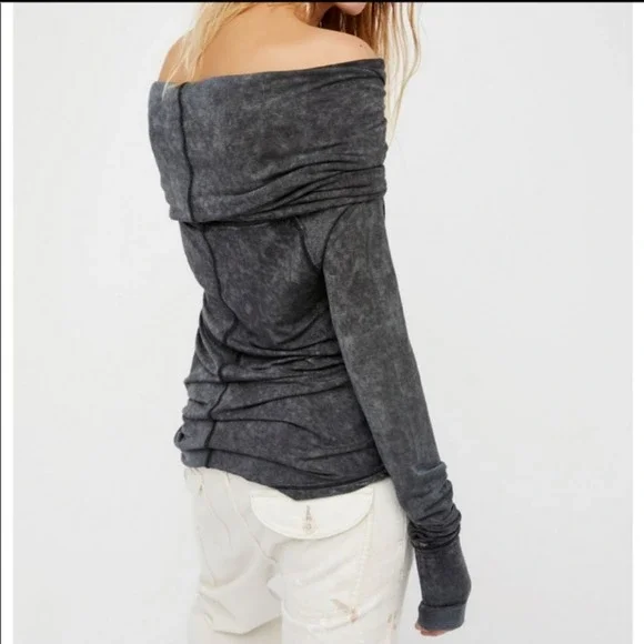 Free People We The Free  Cosmo Cowl Neck Top Long Sleeve Gray Size XS - Picture 3 of 11
